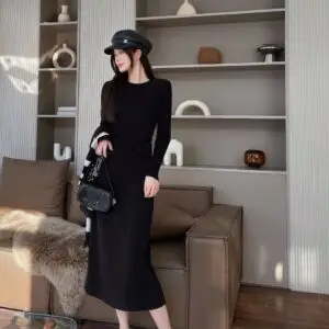 CELINE Solid Crew Neck Maxi Dress