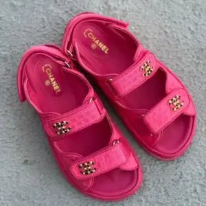 Chanel Dad Sandals Black Patent Leather