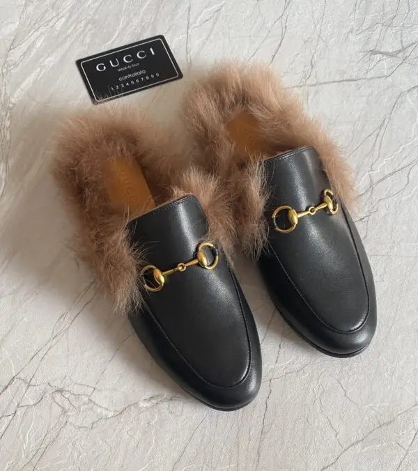 GUCCI Princetown Fur Lined Leather Slipper