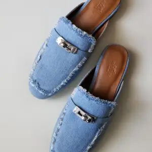 Hermès Oz Mules Fringed Denim Sandals
