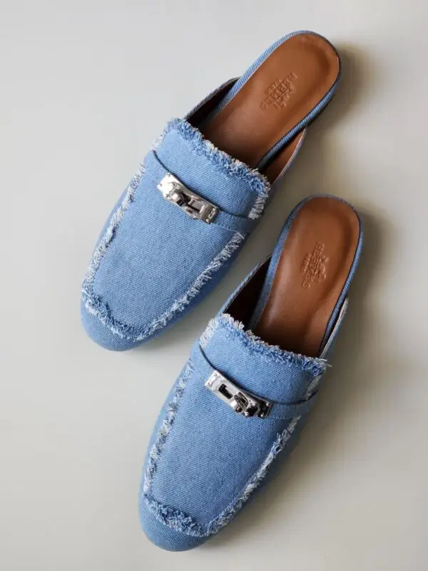 Hermès Oz Mules Fringed Denim Sandals