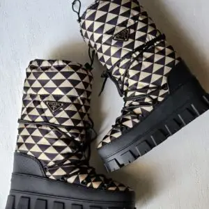 PRADA Triangle Logo Padded Leather Ankle Boots