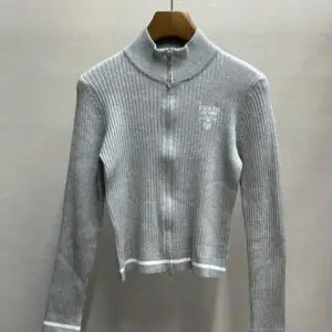 PRADA High Neck Double Zip Crop Top