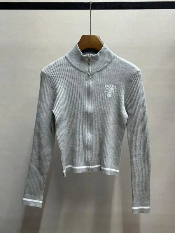PRADA High Neck Double Zip Crop Top