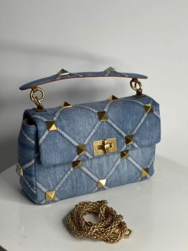 Valentino Roman Studded Denim Crossbody Bag